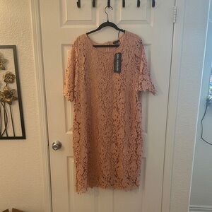 Nina Leonard Blush Lace Mini Dress